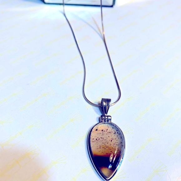 Sarah Richardson Sterling Teardrop Natural Polished Stone Pendant With Chain - Picture 3 of 10